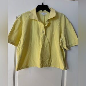 Ann Taylor Weekend Women L Yellow Collared Polo Style Cropped Tshirt